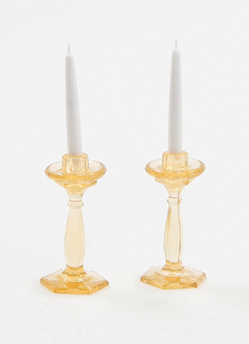 Dollhouse Miniature Candlesticks, Amber